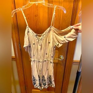 Pink and blue off the shoulder romper